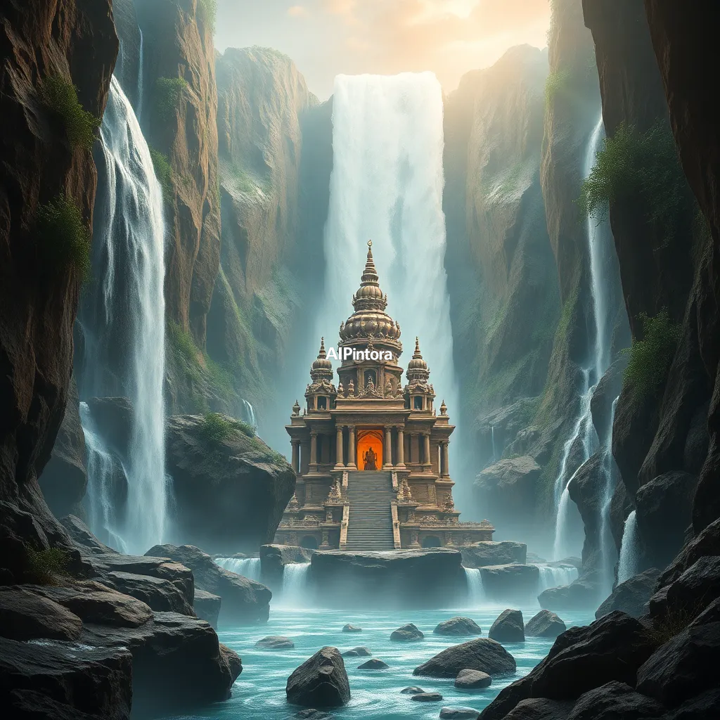 masterpiece surreal concept artwork of an ancient temple hidden inside a giant waterfall,
    eye catching visual idea, creative object fusion, impossible design concept,
    cinematic storytelling, strong focal subject, beautiful environment,
    dramatic lighting, rich atmosphere, premium digital painting,
    viral social media artwork, highly clickable composition, masterpiece, best quality, ultra detailed, sharp focus, cinematic lighting, volumetric lighting, depth of field, global illumination, professional color grading, hyper detailed textures, clean composition, premium visual quality, award winning artwork, 8k