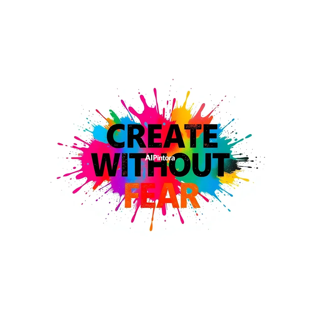 premium printable t-shirt graphic design featuring CREATE WITHOUT FEAR typography formed from exploding paint splashes,
    isolated centered artwork, strong silhouette, bold readable composition,
    streetwear apparel graphic, merch by amazon style, commercial print ready,
    high contrast illustration, clean edges, limited background,
    easy background removal, poster quality apparel artwork,
    no model, no person wearing shirt, no t-shirt mockup, no product photo,
    no room background, no messy background, no random extra objects,
    no shadows on background, masterpiece, best quality, ultra detailed, sharp focus, cinematic lighting, volumetric lighting, depth of field, global illumination, professional color grading, hyper detailed textures, clean composition, premium visual quality, award winning artwork, 8k