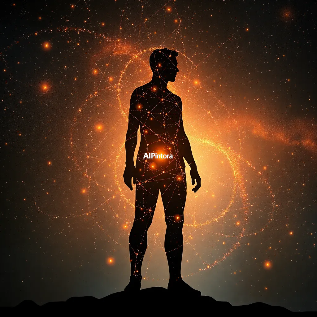 masterpiece surreal concept artwork of human silhouette formed from glowing constellations and galaxies,
    eye catching visual idea, creative object fusion, impossible design concept,
    cinematic storytelling, strong focal subject, beautiful environment,
    dramatic lighting, rich atmosphere, premium digital painting,
    viral social media artwork, highly clickable composition, masterpiece, best quality, ultra detailed, sharp focus, cinematic lighting, volumetric lighting, depth of field, global illumination, professional color grading, hyper detailed textures, clean composition, premium visual quality, award winning artwork, 8k