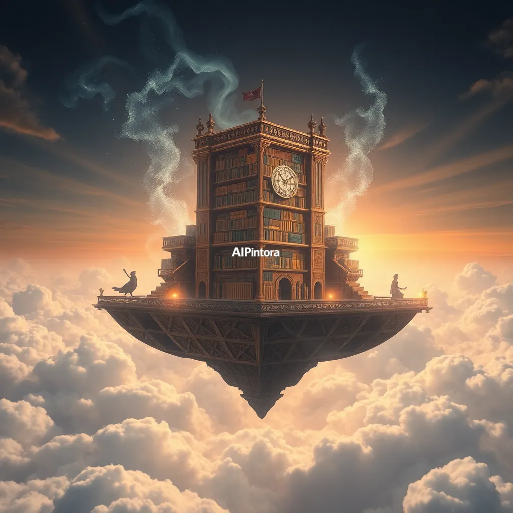 masterpiece surreal concept artwork of ancient library floating above the clouds with magical books,
    eye catching visual idea, creative object fusion, impossible design concept,
    cinematic storytelling, strong focal subject, beautiful environment,
    dramatic lighting, rich atmosphere, premium digital painting,
    viral social media artwork, highly clickable composition, masterpiece, best quality, ultra detailed, sharp focus, cinematic lighting, volumetric lighting, depth of field, global illumination, professional color grading, hyper detailed textures, clean composition, premium visual quality, award winning artwork, 8k