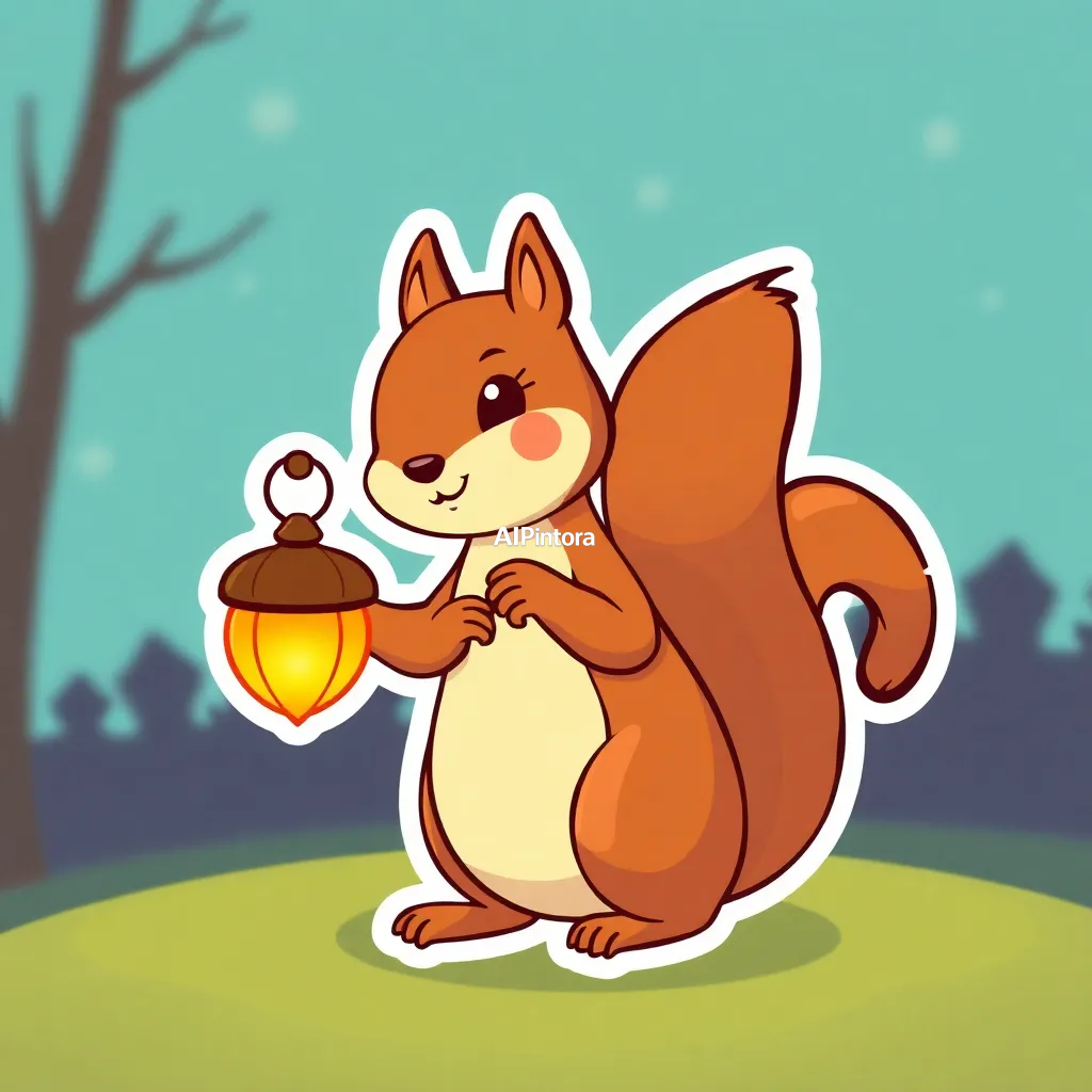 premium die-cut vinyl sticker illustration of cute squirrel sticker carrying a glowing acorn lantern,
    centered isolated artwork, thick bold white outline, glossy sticker finish,
    clean vector cartoon style, cute collectible design, etsy bestseller sticker style,
    vibrant colors, simple readable silhouette, smooth shapes,
    printable sticker pack quality, plain clean background,
    no mockup, no product photo, no background scene, no complex environment, masterpiece, best quality, ultra detailed, sharp focus, cinematic lighting, volumetric lighting, depth of field, global illumination, professional color grading, hyper detailed textures, clean composition, premium visual quality, award winning artwork, 8k