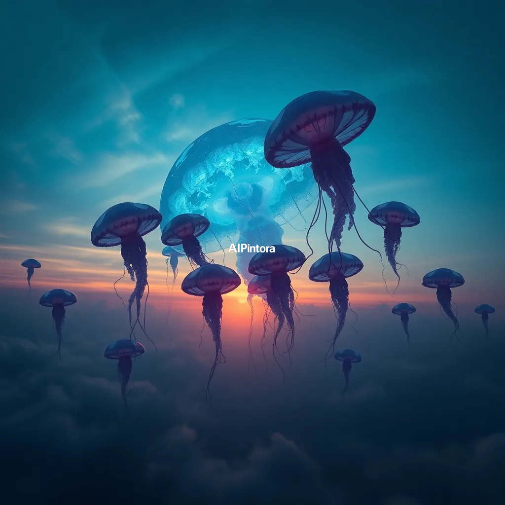 cinematic ultra detailed wallpaper of a giant jellyfish city floating through the sky at sunset,
    immersive environment, epic wide composition, strong depth, atmospheric perspective,
    dramatic cinematic lighting, volumetric fog, particles, realistic shadows,
    vibrant professional color grading, beautiful background scene,
    desktop and mobile wallpaper quality, wallpaper engine style,
    no text, no watermark, no logo, masterpiece, best quality, ultra detailed, sharp focus, cinematic lighting, volumetric lighting, depth of field, global illumination, professional color grading, hyper detailed textures, clean composition, premium visual quality, award winning artwork, 8k