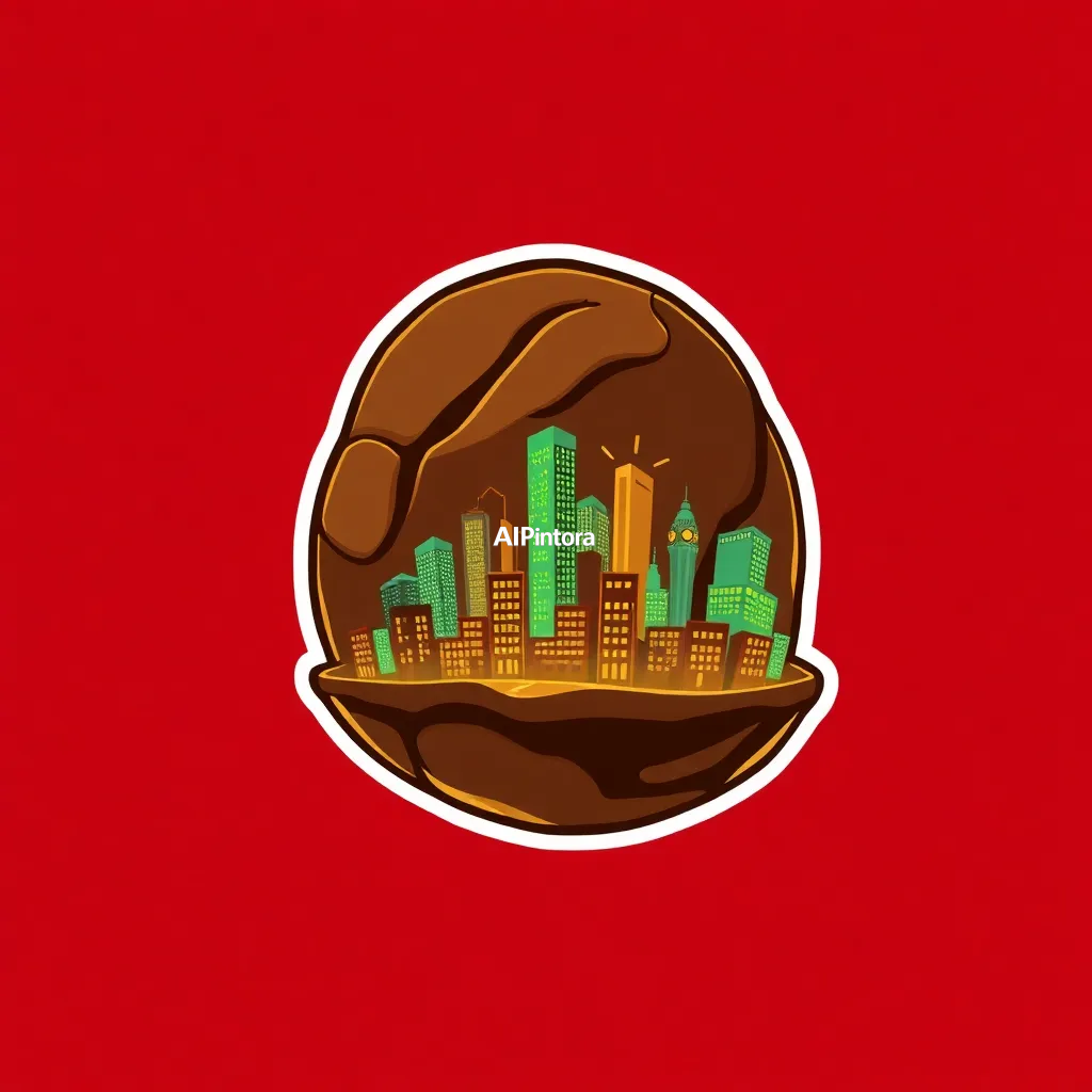 premium die-cut vinyl sticker illustration of a giant coffee bean transformed into a floating city with glowing streets,
    centered isolated artwork, thick bold white outline, glossy sticker finish,
    clean vector cartoon style, cute collectible design, etsy bestseller sticker style,
    vibrant colors, simple readable silhouette, smooth shapes,
    printable sticker pack quality, plain clean background,
    no mockup, no product photo, no background scene, no complex environment, masterpiece, best quality, ultra detailed, sharp focus, cinematic lighting, volumetric lighting, depth of field, global illumination, professional color grading, hyper detailed textures, clean composition, premium visual quality, award winning artwork, 8k
