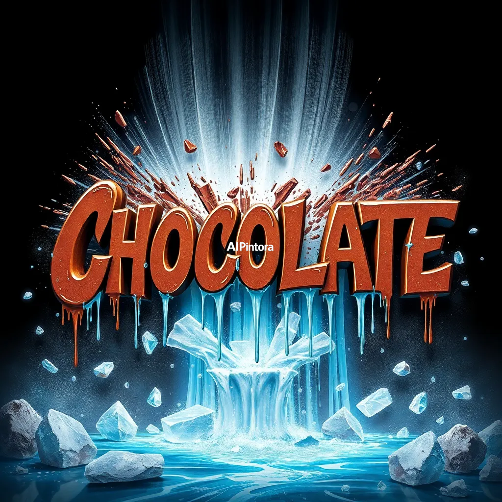 explosive graffiti typography artwork spelling or representing luxury chocolate waterfall flowing through a crystal kingdom,
    bold 3D lettering, dripping paint textures, spray paint splashes,
    urban wall art energy, dynamic paint explosion, oversized typography focus,
    underground hip hop aesthetic, high contrast street art composition,
    clean readable main subject, premium poster graphic, masterpiece, best quality, ultra detailed, sharp focus, cinematic lighting, volumetric lighting, depth of field, global illumination, professional color grading, hyper detailed textures, clean composition, premium visual quality, award winning artwork, 8k