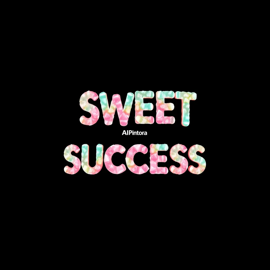 premium printable t-shirt graphic design featuring SWEET SUCCESS typography made from candy crystals and sugar glass,
    isolated centered artwork, strong silhouette, bold readable composition,
    streetwear apparel graphic, merch by amazon style, commercial print ready,
    high contrast illustration, clean edges, limited background,
    easy background removal, poster quality apparel artwork,
    no model, no person wearing shirt, no t-shirt mockup, no product photo,
    no room background, no messy background, no random extra objects,
    no shadows on background, masterpiece, best quality, ultra detailed, sharp focus, cinematic lighting, volumetric lighting, depth of field, global illumination, professional color grading, hyper detailed textures, clean composition, premium visual quality, award winning artwork, 8k