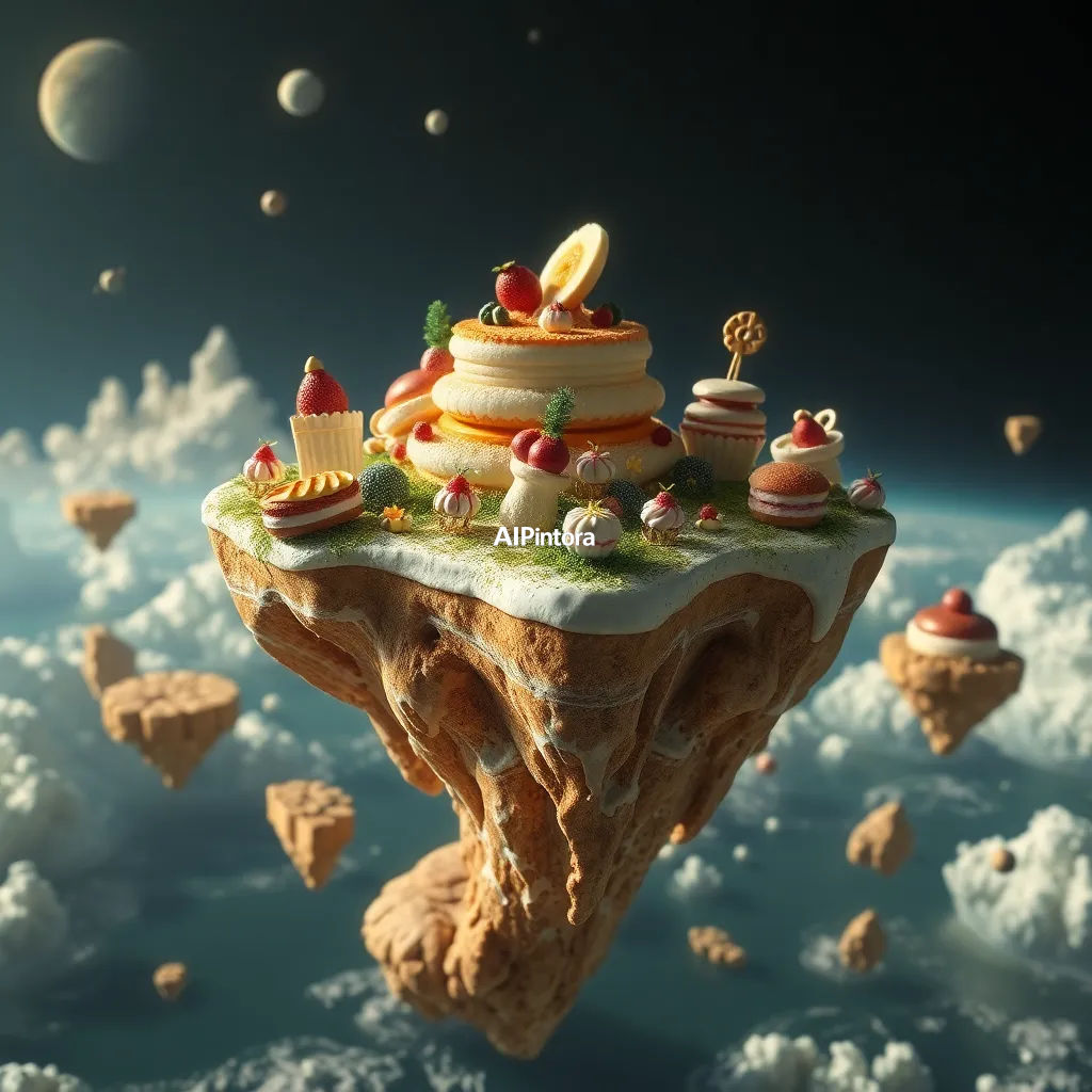 masterpiece surreal concept artwork of floating islands made entirely from desserts and pastries,
    eye catching visual idea, creative object fusion, impossible design concept,
    cinematic storytelling, strong focal subject, beautiful environment,
    dramatic lighting, rich atmosphere, premium digital painting,
    viral social media artwork, highly clickable composition, masterpiece, best quality, ultra detailed, sharp focus, cinematic lighting, volumetric lighting, depth of field, global illumination, professional color grading, hyper detailed textures, clean composition, premium visual quality, award winning artwork, 8k