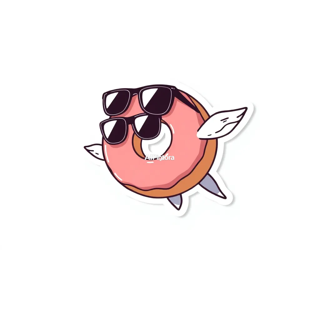 premium die-cut vinyl sticker illustration of cute donut sticker wearing sunglasses and flying through space,
    centered isolated artwork, thick bold white outline, glossy sticker finish,
    clean vector cartoon style, cute collectible design, etsy bestseller sticker style,
    vibrant colors, simple readable silhouette, smooth shapes,
    printable sticker pack quality, plain clean background,
    no mockup, no product photo, no background scene, no complex environment, masterpiece, best quality, ultra detailed, sharp focus, cinematic lighting, volumetric lighting, depth of field, global illumination, professional color grading, hyper detailed textures, clean composition, premium visual quality, award winning artwork, 8k