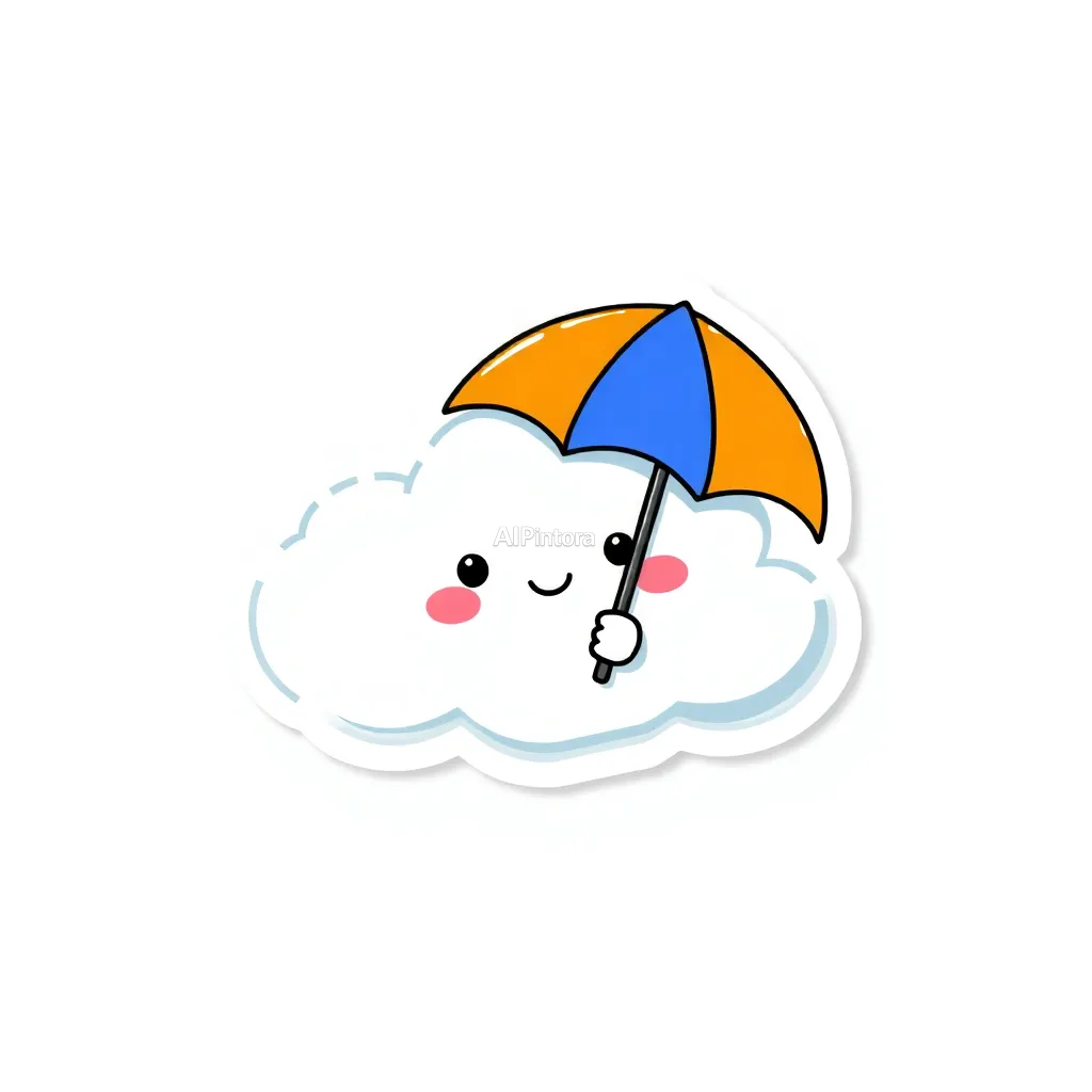 premium die-cut vinyl sticker illustration of cute cloud sticker holding a tiny rainbow umbrella,
    centered isolated artwork, thick bold white outline, glossy sticker finish,
    clean vector cartoon style, cute collectible design, etsy bestseller sticker style,
    vibrant colors, simple readable silhouette, smooth shapes,
    printable sticker pack quality, plain clean background,
    no mockup, no product photo, no background scene, no complex environment, masterpiece, best quality, ultra detailed, sharp focus, cinematic lighting, volumetric lighting, depth of field, global illumination, professional color grading, hyper detailed textures, clean composition, premium visual quality, award winning artwork, 8k