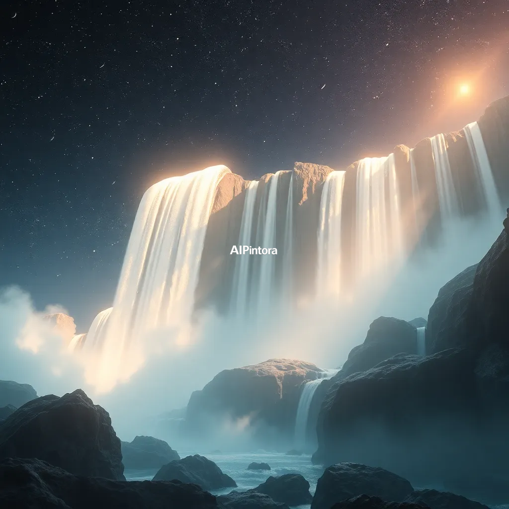 masterpiece surreal concept artwork of floating waterfalls flowing into the stars,
    eye catching visual idea, creative object fusion, impossible design concept,
    cinematic storytelling, strong focal subject, beautiful environment,
    dramatic lighting, rich atmosphere, premium digital painting,
    viral social media artwork, highly clickable composition, masterpiece, best quality, ultra detailed, sharp focus, cinematic lighting, volumetric lighting, depth of field, global illumination, professional color grading, hyper detailed textures, clean composition, premium visual quality, award winning artwork, 8k