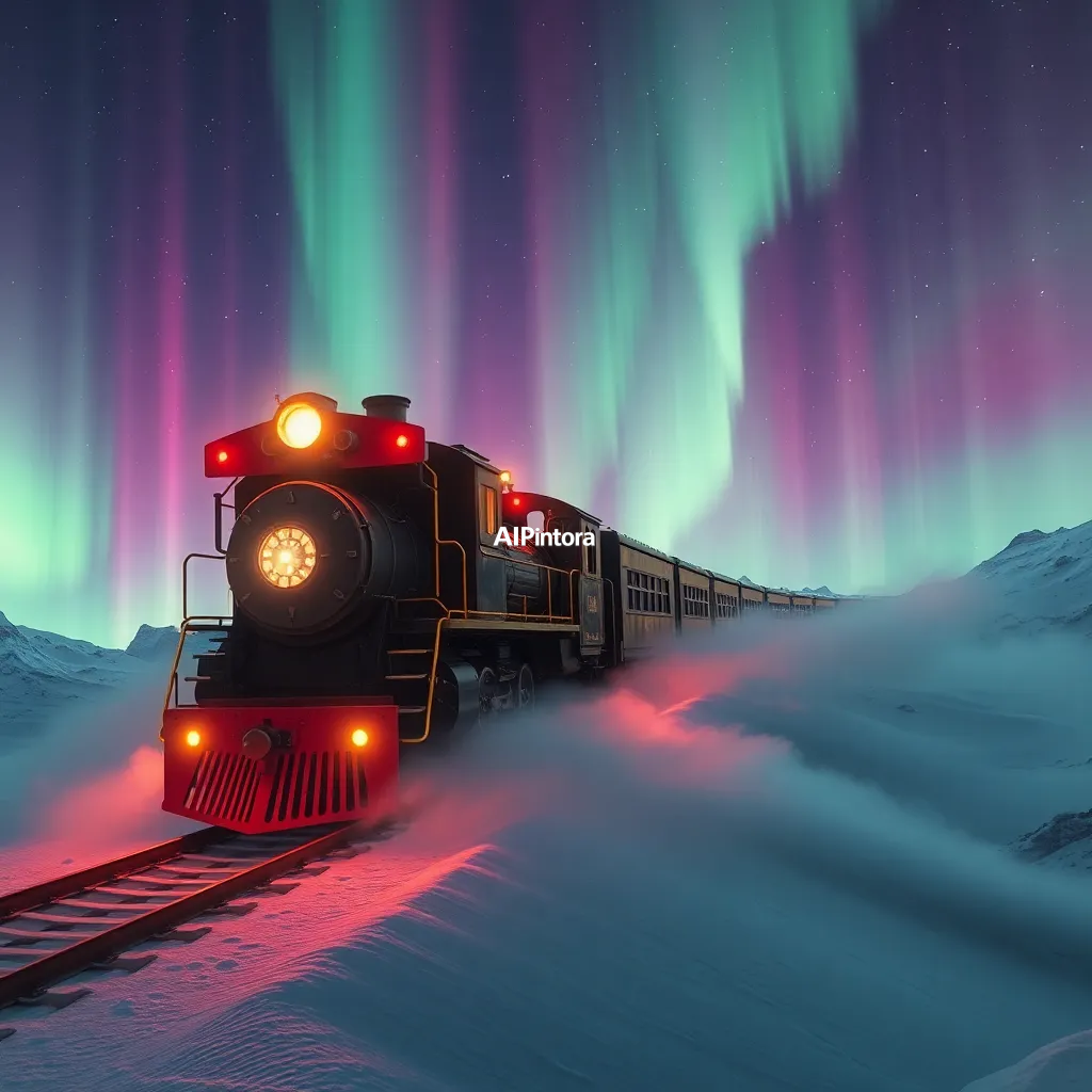 masterpiece surreal concept artwork of a fantasy train traveling through the aurora borealis,
    eye catching visual idea, creative object fusion, impossible design concept,
    cinematic storytelling, strong focal subject, beautiful environment,
    dramatic lighting, rich atmosphere, premium digital painting,
    viral social media artwork, highly clickable composition, masterpiece, best quality, ultra detailed, sharp focus, cinematic lighting, volumetric lighting, depth of field, global illumination, professional color grading, hyper detailed textures, clean composition, premium visual quality, award winning artwork, 8k