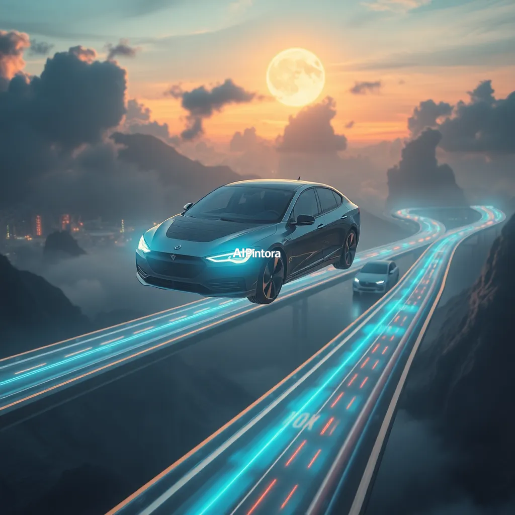 masterpiece surreal concept artwork of floating electric vehicles traveling through glowing sky highways,
    eye catching visual idea, creative object fusion, impossible design concept,
    cinematic storytelling, strong focal subject, beautiful environment,
    dramatic lighting, rich atmosphere, premium digital painting,
    viral social media artwork, highly clickable composition, masterpiece, best quality, ultra detailed, sharp focus, cinematic lighting, volumetric lighting, depth of field, global illumination, professional color grading, hyper detailed textures, clean composition, premium visual quality, award winning artwork, 8k
