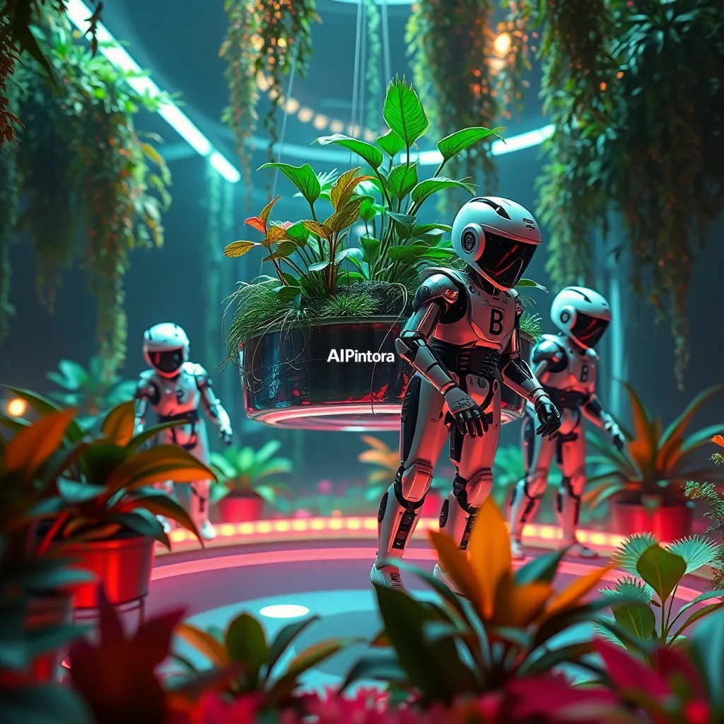 premium streetwear concept artwork of robot gardeners maintaining a floating botanical paradise,
    luxury urban fashion aesthetic, bold centered composition, hypebeast culture mood,
    neon accents, chrome details, graffiti splash elements, dramatic shadows,
    high contrast color palette, oversized apparel graphic energy,
    premium Gen Z street culture style, masterpiece, best quality, ultra detailed, sharp focus, cinematic lighting, volumetric lighting, depth of field, global illumination, professional color grading, hyper detailed textures, clean composition, premium visual quality, award winning artwork, 8k