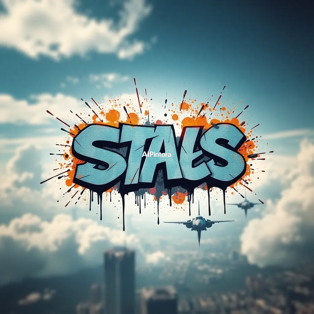 explosive graffiti typography artwork spelling or representing autonomous flying ships docking at floating sky stations,
    bold 3D lettering, dripping paint textures, spray paint splashes,
    urban wall art energy, dynamic paint explosion, oversized typography focus,
    underground hip hop aesthetic, high contrast street art composition,
    clean readable main subject, premium poster graphic, masterpiece, best quality, ultra detailed, sharp focus, cinematic lighting, volumetric lighting, depth of field, global illumination, professional color grading, hyper detailed textures, clean composition, premium visual quality, award winning artwork, 8k