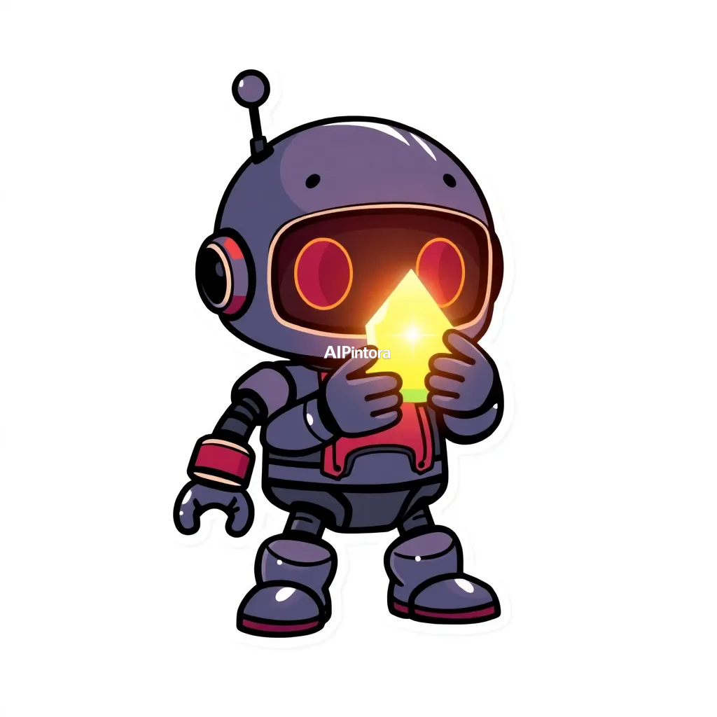 premium die-cut vinyl sticker illustration of cute robot sticker holding a glowing energy crystal,
    centered isolated artwork, thick bold white outline, glossy sticker finish,
    clean vector cartoon style, cute collectible design, etsy bestseller sticker style,
    vibrant colors, simple readable silhouette, smooth shapes,
    printable sticker pack quality, plain clean background,
    no mockup, no product photo, no background scene, no complex environment, masterpiece, best quality, ultra detailed, sharp focus, cinematic lighting, volumetric lighting, depth of field, global illumination, professional color grading, hyper detailed textures, clean composition, premium visual quality, award winning artwork, 8k
