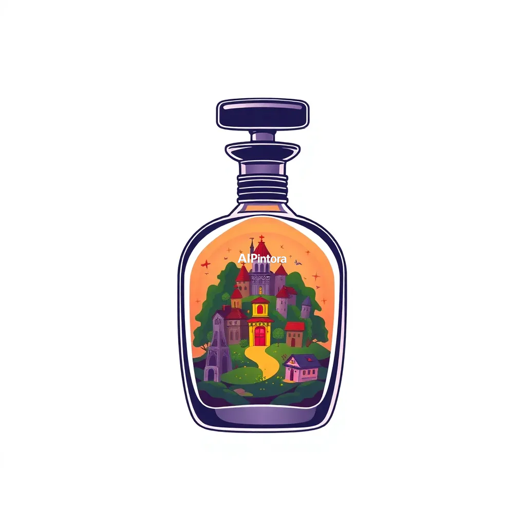 premium die-cut vinyl sticker illustration of luxury perfume bottle containing a miniature fantasy world,
    centered isolated artwork, thick bold white outline, glossy sticker finish,
    clean vector cartoon style, cute collectible design, etsy bestseller sticker style,
    vibrant colors, simple readable silhouette, smooth shapes,
    printable sticker pack quality, plain clean background,
    no mockup, no product photo, no background scene, no complex environment, masterpiece, best quality, ultra detailed, sharp focus, cinematic lighting, volumetric lighting, depth of field, global illumination, professional color grading, hyper detailed textures, clean composition, premium visual quality, award winning artwork, 8k