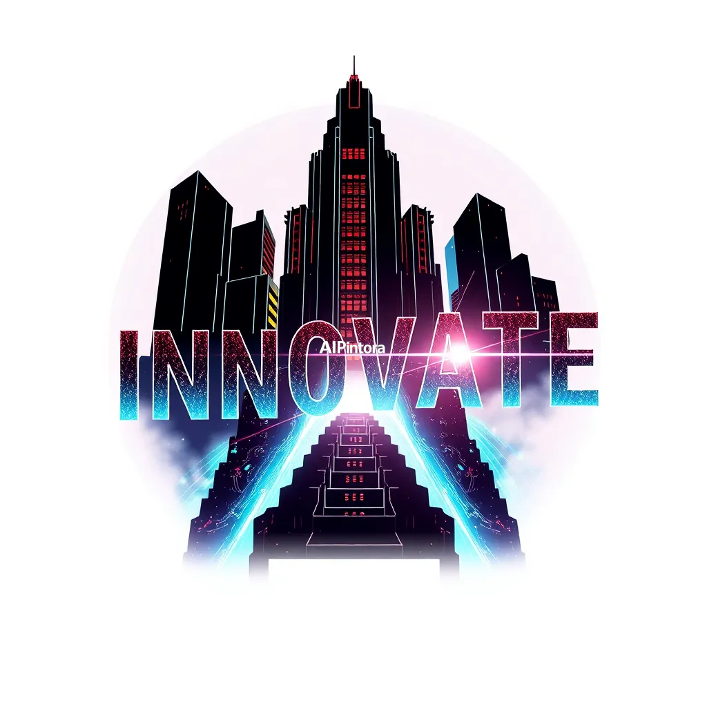 premium printable t-shirt graphic design featuring INNOVATE typography formed from futuristic architecture and energy beams,
    isolated centered artwork, strong silhouette, bold readable composition,
    streetwear apparel graphic, merch by amazon style, commercial print ready,
    high contrast illustration, clean edges, limited background,
    easy background removal, poster quality apparel artwork,
    no model, no person wearing shirt, no t-shirt mockup, no product photo,
    no room background, no messy background, no random extra objects,
    no shadows on background, masterpiece, best quality, ultra detailed, sharp focus, cinematic lighting, volumetric lighting, depth of field, global illumination, professional color grading, hyper detailed textures, clean composition, premium visual quality, award winning artwork, 8k