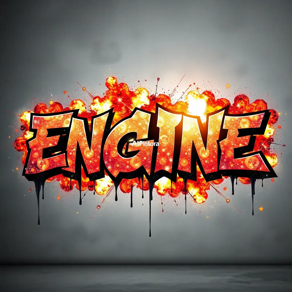 explosive graffiti typography artwork spelling or representing a giant transparent engine powered by galaxies and stardust,
    bold 3D lettering, dripping paint textures, spray paint splashes,
    urban wall art energy, dynamic paint explosion, oversized typography focus,
    underground hip hop aesthetic, high contrast street art composition,
    clean readable main subject, premium poster graphic, masterpiece, best quality, ultra detailed, sharp focus, cinematic lighting, volumetric lighting, depth of field, global illumination, professional color grading, hyper detailed textures, clean composition, premium visual quality, award winning artwork, 8k