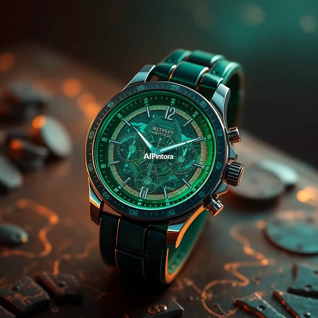 masterpiece surreal concept artwork of luxury emerald watch inspired by celestial mechanics,
    eye catching visual idea, creative object fusion, impossible design concept,
    cinematic storytelling, strong focal subject, beautiful environment,
    dramatic lighting, rich atmosphere, premium digital painting,
    viral social media artwork, highly clickable composition, masterpiece, best quality, ultra detailed, sharp focus, cinematic lighting, volumetric lighting, depth of field, global illumination, professional color grading, hyper detailed textures, clean composition, premium visual quality, award winning artwork, 8k