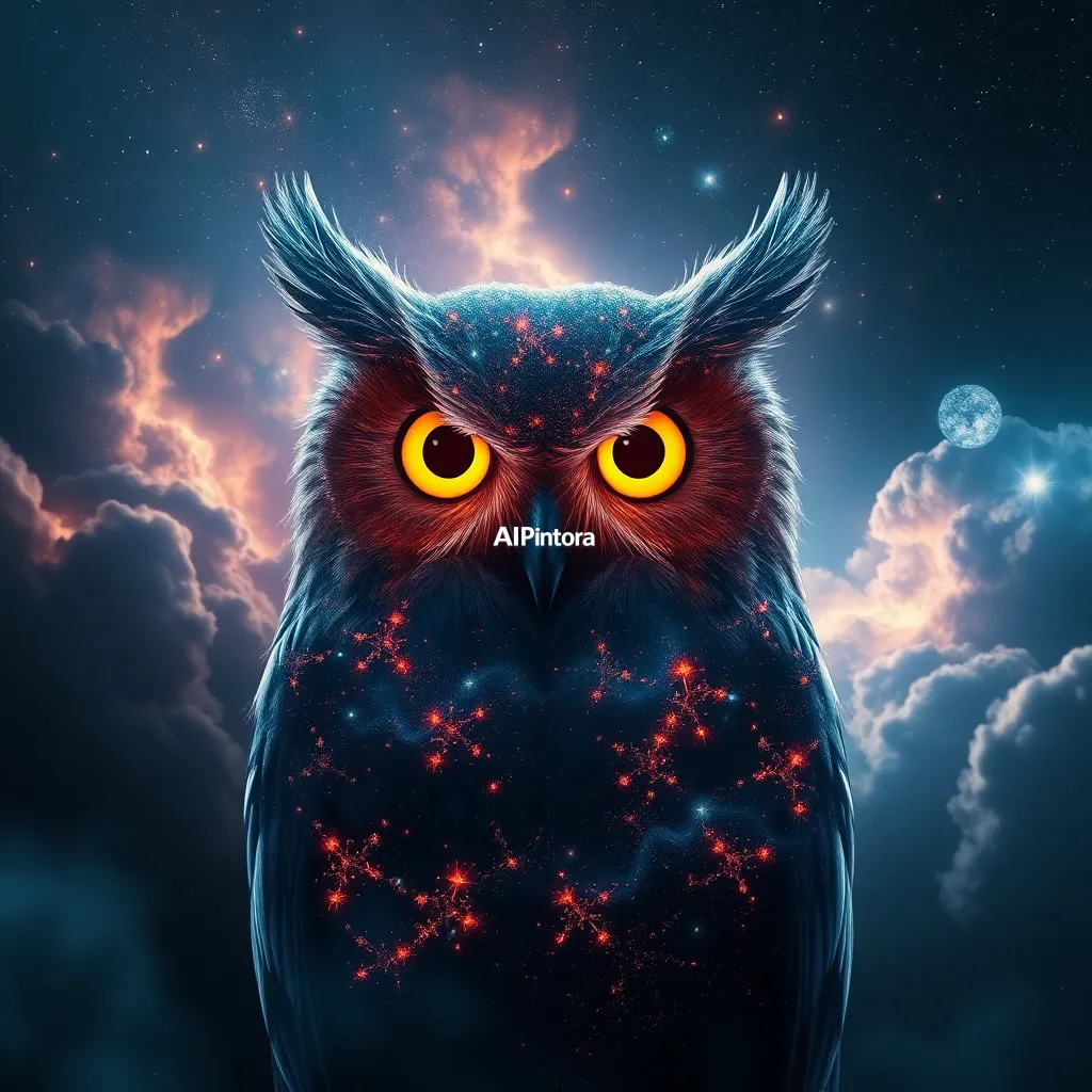 cinematic ultra detailed wallpaper of an owl formed entirely from galaxies, nebula clouds and constellations, glowing eyes, deep cosmic background, award winning fantasy illustration,
    immersive environment, epic wide composition, strong depth, atmospheric perspective,
    dramatic cinematic lighting, volumetric fog, particles, realistic shadows,
    vibrant professional color grading, beautiful background scene,
    desktop and mobile wallpaper quality, wallpaper engine style,
    no text, no watermark, no logo, masterpiece, best quality, ultra detailed, sharp focus, cinematic lighting, volumetric lighting, depth of field, global illumination, professional color grading, hyper detailed textures, clean composition, premium visual quality, award winning artwork, 8k