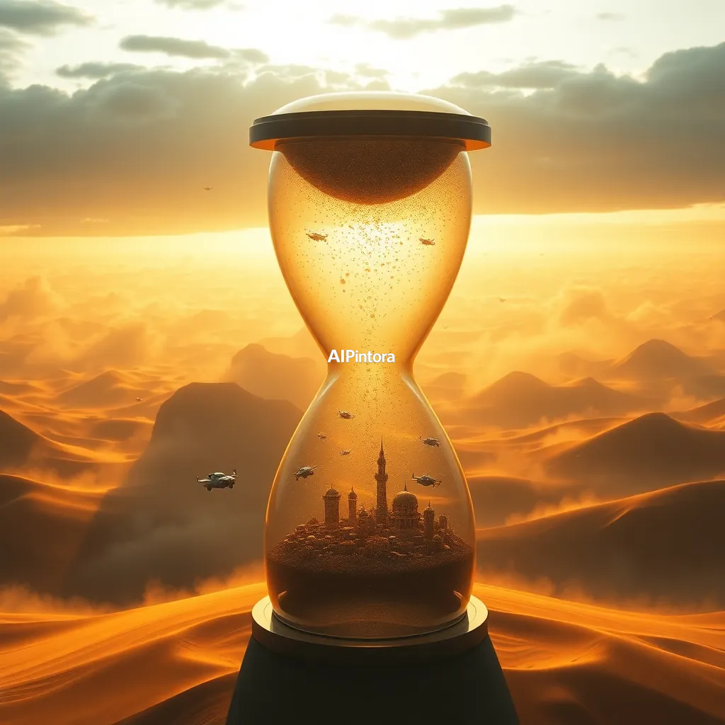cinematic ultra detailed wallpaper of a giant transparent hourglass containing an entire futuristic civilization, tiny flying cars moving through golden sand storms, cinematic concept art,
    immersive environment, epic wide composition, strong depth, atmospheric perspective,
    dramatic cinematic lighting, volumetric fog, particles, realistic shadows,
    vibrant professional color grading, beautiful background scene,
    desktop and mobile wallpaper quality, wallpaper engine style,
    no text, no watermark, no logo, masterpiece, best quality, ultra detailed, sharp focus, cinematic lighting, volumetric lighting, depth of field, global illumination, professional color grading, hyper detailed textures, clean composition, premium visual quality, award winning artwork, 8k