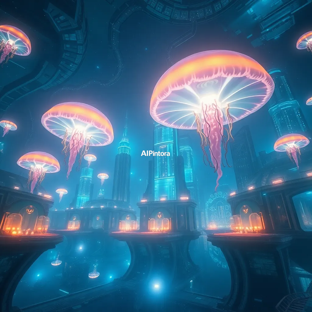 cinematic ultra detailed wallpaper of a futuristic underwater city illuminated by giant bioluminescent jellyfish, crystal buildings, cinematic marine environment,
    immersive environment, epic wide composition, strong depth, atmospheric perspective,
    dramatic cinematic lighting, volumetric fog, particles, realistic shadows,
    vibrant professional color grading, beautiful background scene,
    desktop and mobile wallpaper quality, wallpaper engine style,
    no text, no watermark, no logo, masterpiece, best quality, ultra detailed, sharp focus, cinematic lighting, volumetric lighting, depth of field, global illumination, professional color grading, hyper detailed textures, clean composition, premium visual quality, award winning artwork, 8k