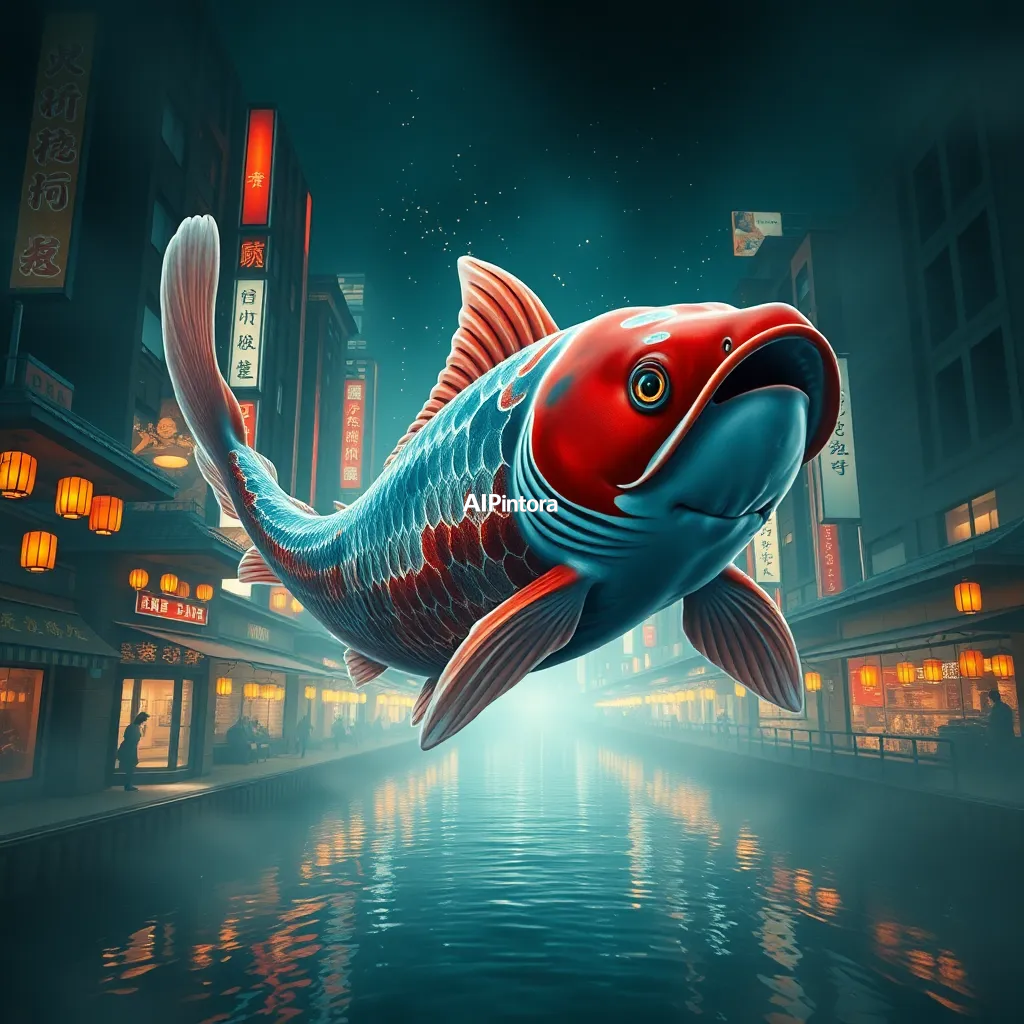 cinematic ultra detailed wallpaper of a giant koi fish swimming through a city at night as if streets were rivers, lantern reflections, surreal Japanese inspired artwork,
    immersive environment, epic wide composition, strong depth, atmospheric perspective,
    dramatic cinematic lighting, volumetric fog, particles, realistic shadows,
    vibrant professional color grading, beautiful background scene,
    desktop and mobile wallpaper quality, wallpaper engine style,
    no text, no watermark, no logo, masterpiece, best quality, ultra detailed, sharp focus, cinematic lighting, volumetric lighting, depth of field, global illumination, professional color grading, hyper detailed textures, clean composition, premium visual quality, award winning artwork, 8k