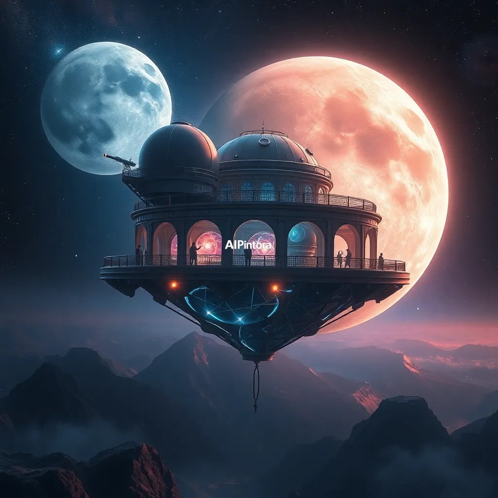 masterpiece surreal concept artwork of a floating observatory orbiting a crystal moon, astronomers studying parallel universes through glowing telescopes,
    eye catching visual idea, creative object fusion, impossible design concept,
    cinematic storytelling, strong focal subject, beautiful environment,
    dramatic lighting, rich atmosphere, premium digital painting,
    viral social media artwork, highly clickable composition, masterpiece, best quality, ultra detailed, sharp focus, cinematic lighting, volumetric lighting, depth of field, global illumination, professional color grading, hyper detailed textures, clean composition, premium visual quality, award winning artwork, 8k