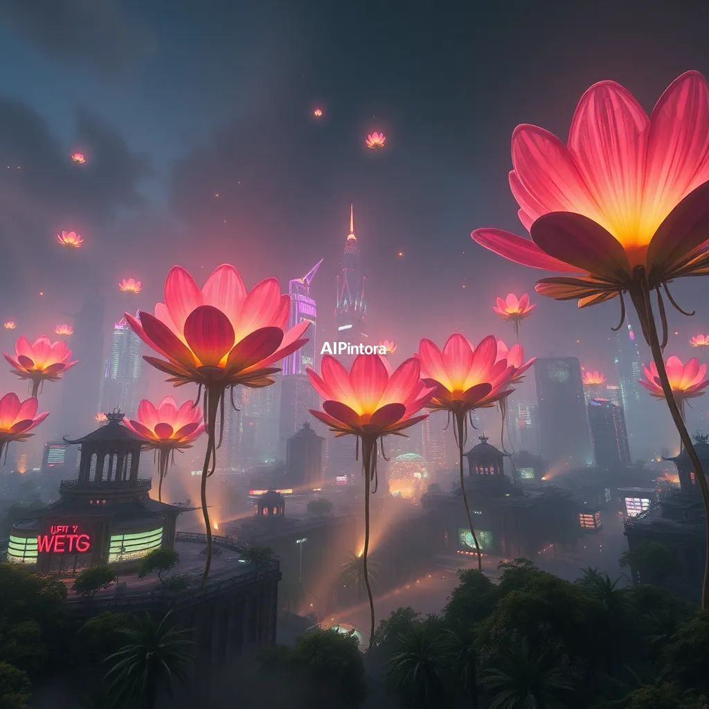 cinematic ultra detailed wallpaper of a city powered by giant floating flowers that emit light instead of electricity, futuristic eco civilization, ultra detailed concept art,
    immersive environment, epic wide composition, strong depth, atmospheric perspective,
    dramatic cinematic lighting, volumetric fog, particles, realistic shadows,
    vibrant professional color grading, beautiful background scene,
    desktop and mobile wallpaper quality, wallpaper engine style,
    no text, no watermark, no logo, masterpiece, best quality, ultra detailed, sharp focus, cinematic lighting, volumetric lighting, depth of field, global illumination, professional color grading, hyper detailed textures, clean composition, premium visual quality, award winning artwork, 8k