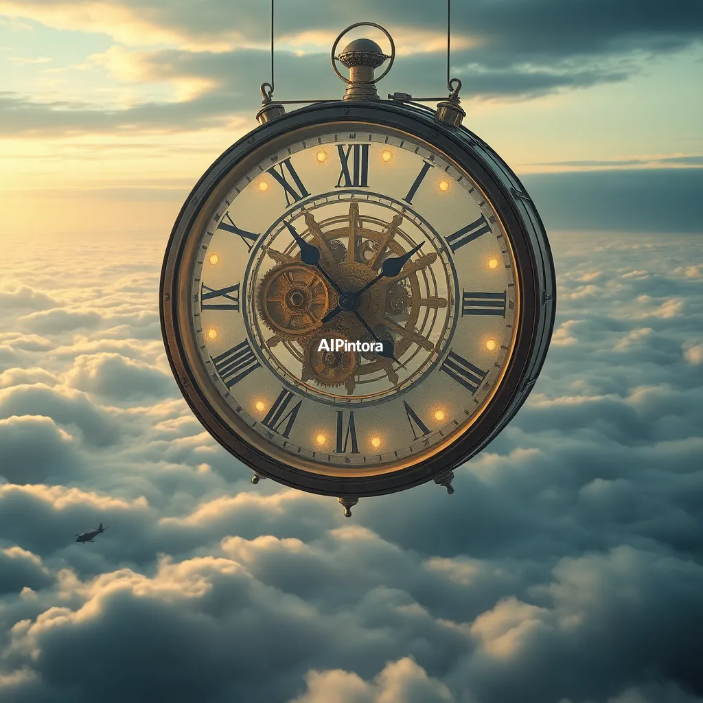 cinematic ultra detailed wallpaper of a giant floating clock suspended above an ocean of clouds, golden gears visible through transparent glass, airships traveling around it, cinematic fantasy environment, ultra detailed concept art,
    immersive environment, epic wide composition, strong depth, atmospheric perspective,
    dramatic cinematic lighting, volumetric fog, particles, realistic shadows,
    vibrant professional color grading, beautiful background scene,
    desktop and mobile wallpaper quality, wallpaper engine style,
    no text, no watermark, no logo, masterpiece, best quality, ultra detailed, sharp focus, cinematic lighting, volumetric lighting, depth of field, global illumination, professional color grading, hyper detailed textures, clean composition, premium visual quality, award winning artwork, 8k