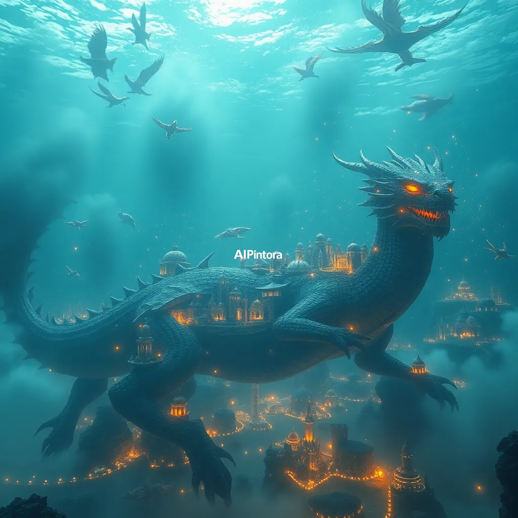 cinematic ultra detailed wallpaper of an ancient dragon sleeping beneath a transparent ocean, entire civilizations built upon its back, glowing underwater cities, cinematic fantasy illustration,
    immersive environment, epic wide composition, strong depth, atmospheric perspective,
    dramatic cinematic lighting, volumetric fog, particles, realistic shadows,
    vibrant professional color grading, beautiful background scene,
    desktop and mobile wallpaper quality, wallpaper engine style,
    no text, no watermark, no logo, masterpiece, best quality, ultra detailed, sharp focus, cinematic lighting, volumetric lighting, depth of field, global illumination, professional color grading, hyper detailed textures, clean composition, premium visual quality, award winning artwork, 8k