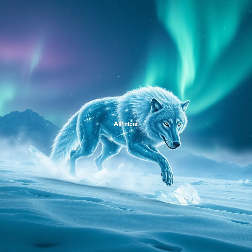 cinematic ultra detailed wallpaper of a transparent wolf formed from northern lights and icy crystals, running across frozen mountains beneath an aurora sky, epic fantasy illustration,
    immersive environment, epic wide composition, strong depth, atmospheric perspective,
    dramatic cinematic lighting, volumetric fog, particles, realistic shadows,
    vibrant professional color grading, beautiful background scene,
    desktop and mobile wallpaper quality, wallpaper engine style,
    no text, no watermark, no logo, masterpiece, best quality, ultra detailed, sharp focus, cinematic lighting, volumetric lighting, depth of field, global illumination, professional color grading, hyper detailed textures, clean composition, premium visual quality, award winning artwork, 8k