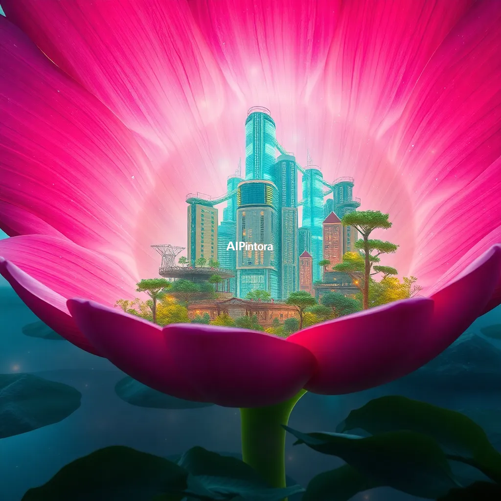 cinematic ultra detailed wallpaper of a futuristic eco city growing inside a giant flower blossom, sustainable architecture, glowing gardens, cinematic environmental concept art,
    immersive environment, epic wide composition, strong depth, atmospheric perspective,
    dramatic cinematic lighting, volumetric fog, particles, realistic shadows,
    vibrant professional color grading, beautiful background scene,
    desktop and mobile wallpaper quality, wallpaper engine style,
    no text, no watermark, no logo, masterpiece, best quality, ultra detailed, sharp focus, cinematic lighting, volumetric lighting, depth of field, global illumination, professional color grading, hyper detailed textures, clean composition, premium visual quality, award winning artwork, 8k