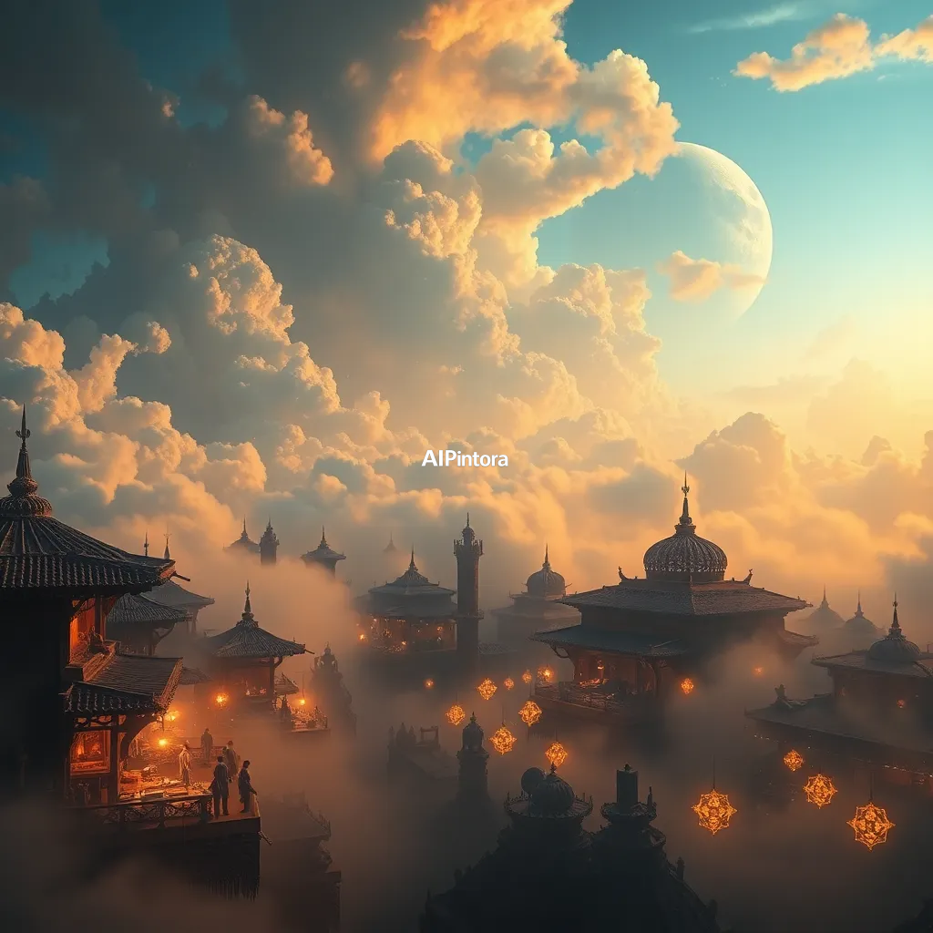 cinematic ultra detailed wallpaper of a floating marketplace between the clouds, merchants trading stars, moons and glowing artifacts, cinematic fantasy worldbuilding,
    immersive environment, epic wide composition, strong depth, atmospheric perspective,
    dramatic cinematic lighting, volumetric fog, particles, realistic shadows,
    vibrant professional color grading, beautiful background scene,
    desktop and mobile wallpaper quality, wallpaper engine style,
    no text, no watermark, no logo, masterpiece, best quality, ultra detailed, sharp focus, cinematic lighting, volumetric lighting, depth of field, global illumination, professional color grading, hyper detailed textures, clean composition, premium visual quality, award winning artwork, 8k