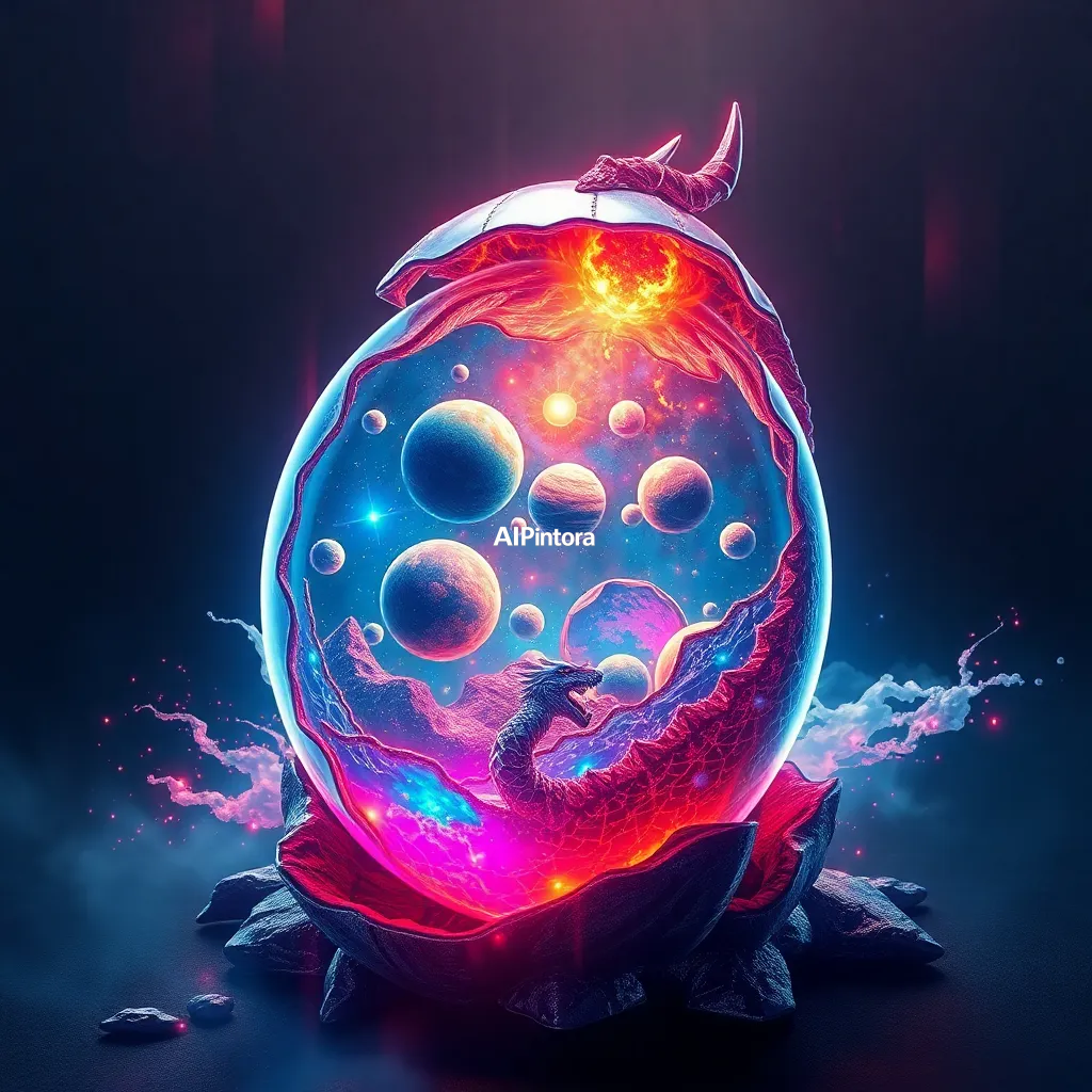 premium streetwear concept artwork of a dragon egg containing an entire fantasy universe, floating planets visible through its crystal shell, ultra detailed fantasy illustration,
    luxury urban fashion aesthetic, bold centered composition, hypebeast culture mood,
    neon accents, chrome details, graffiti splash elements, dramatic shadows,
    high contrast color palette, oversized apparel graphic energy,
    premium Gen Z street culture style, masterpiece, best quality, ultra detailed, sharp focus, cinematic lighting, volumetric lighting, depth of field, global illumination, professional color grading, hyper detailed textures, clean composition, premium visual quality, award winning artwork, 8k