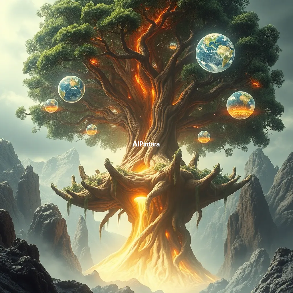 masterpiece surreal concept artwork of a giant tree whose roots connect multiple floating worlds, glowing energy flowing through its branches, epic fantasy environment,
    eye catching visual idea, creative object fusion, impossible design concept,
    cinematic storytelling, strong focal subject, beautiful environment,
    dramatic lighting, rich atmosphere, premium digital painting,
    viral social media artwork, highly clickable composition, masterpiece, best quality, ultra detailed, sharp focus, cinematic lighting, volumetric lighting, depth of field, global illumination, professional color grading, hyper detailed textures, clean composition, premium visual quality, award winning artwork, 8k