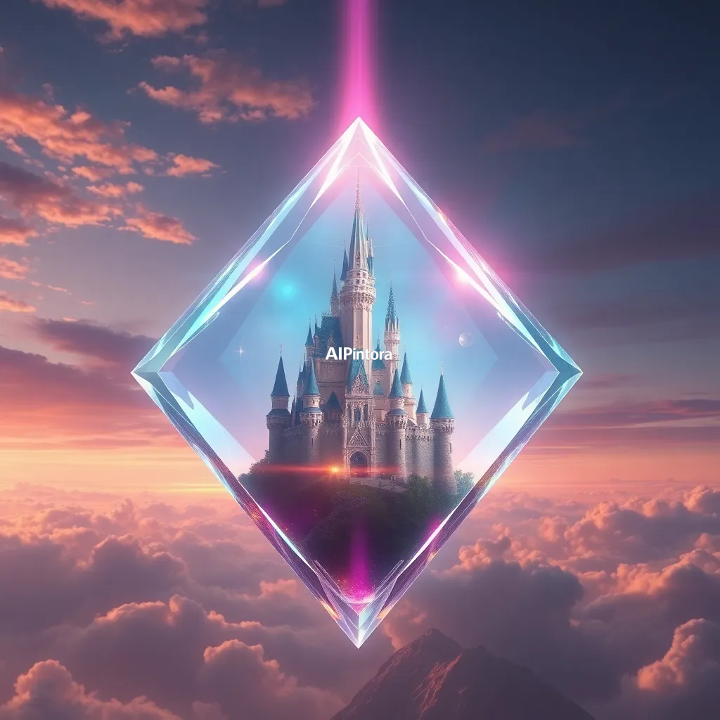 masterpiece surreal concept artwork of a futuristic castle floating within a giant diamond, refracting colorful light across the sky, epic fantasy illustration,
    eye catching visual idea, creative object fusion, impossible design concept,
    cinematic storytelling, strong focal subject, beautiful environment,
    dramatic lighting, rich atmosphere, premium digital painting,
    viral social media artwork, highly clickable composition, masterpiece, best quality, ultra detailed, sharp focus, cinematic lighting, volumetric lighting, depth of field, global illumination, professional color grading, hyper detailed textures, clean composition, premium visual quality, award winning artwork, 8k