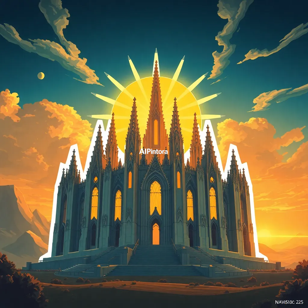 premium die-cut vinyl sticker illustration of a dreamlike solar cathedral concept #25, ultra detailed cinematic composition, unique visual storytelling, premium concept art, dramatic lighting, masterpiece quality,
    centered isolated artwork, thick bold white outline, glossy sticker finish,
    clean vector cartoon style, cute collectible design, etsy bestseller sticker style,
    vibrant colors, simple readable silhouette, smooth shapes,
    printable sticker pack quality, plain clean background,
    no mockup, no product photo, no background scene, no complex environment, masterpiece, best quality, ultra detailed, sharp focus, cinematic lighting, volumetric lighting, depth of field, global illumination, professional color grading, hyper detailed textures, clean composition, premium visual quality, award winning artwork, 8k