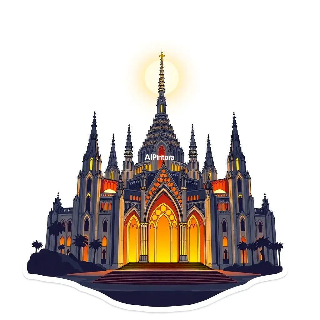 premium die-cut vinyl sticker illustration of a luxury solar cathedral concept #100, ultra detailed cinematic composition, unique visual storytelling, premium concept art, dramatic lighting, masterpiece quality,
    centered isolated artwork, thick bold white outline, glossy sticker finish,
    clean vector cartoon style, cute collectible design, etsy bestseller sticker style,
    vibrant colors, simple readable silhouette, smooth shapes,
    printable sticker pack quality, plain clean background,
    no mockup, no product photo, no background scene, no complex environment, masterpiece, best quality, ultra detailed, sharp focus, cinematic lighting, volumetric lighting, depth of field, global illumination, professional color grading, hyper detailed textures, clean composition, premium visual quality, award winning artwork, 8k