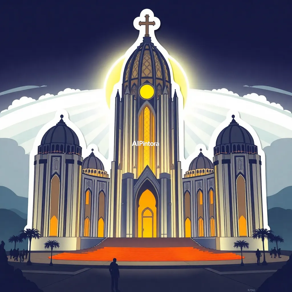 premium die-cut vinyl sticker illustration of a luxury solar cathedral concept #200, ultra detailed cinematic composition, unique visual storytelling, premium concept art, dramatic lighting, masterpiece quality,
    centered isolated artwork, thick bold white outline, glossy sticker finish,
    clean vector cartoon style, cute collectible design, etsy bestseller sticker style,
    vibrant colors, simple readable silhouette, smooth shapes,
    printable sticker pack quality, plain clean background,
    no mockup, no product photo, no background scene, no complex environment, masterpiece, best quality, ultra detailed, sharp focus, cinematic lighting, volumetric lighting, depth of field, global illumination, professional color grading, hyper detailed textures, clean composition, premium visual quality, award winning artwork, 8k